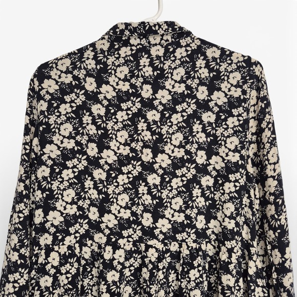 Zara Womens Size M Black Floral Tiered Babydoll Mini Dress Long Sleeve Collared - Picture 6 of 9